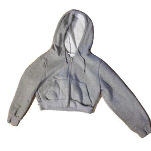 SHEIN Cropped Gray Zip-Up Hoodie